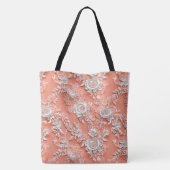 鮮やかなコーラル フラワーレース 大きなショルダートート トートバッグ (裏面)