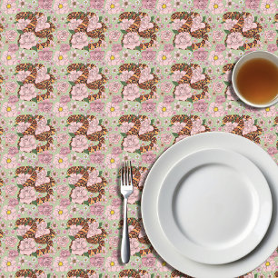 鮮やかなコーンスネーク ピンクのシャクヤクの花 緑 テーブルクロス