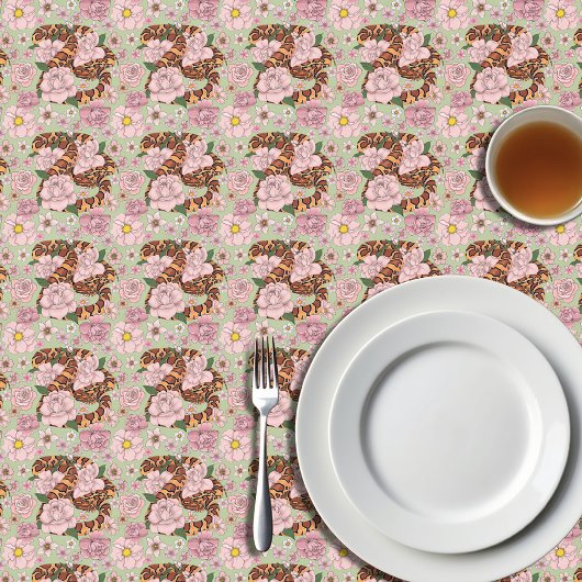 鮮やかなコーンスネーク ピンクのシャクヤクの花 緑 テーブルクロス