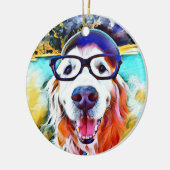 鮮やかなゴールデン・リトリーバーのおたくガラスの絵を描くこと セラミックオーナメント (左)