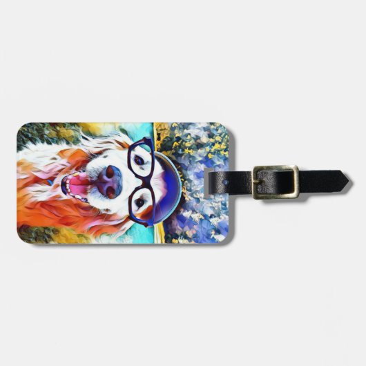 鮮やかなゴールデン・リトリーバーのおたくガラスの絵を描くこと ラゲッジタグ (正面横)