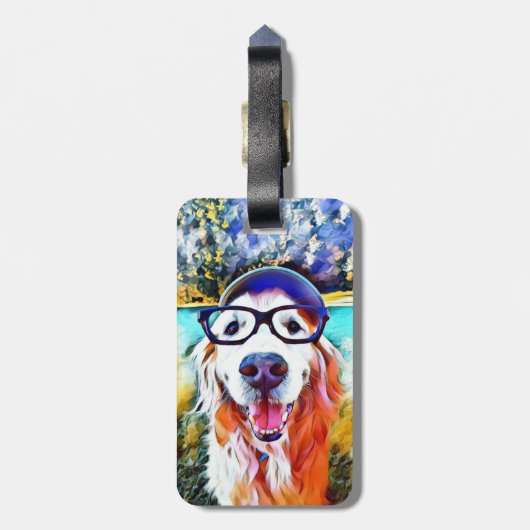 鮮やかなゴールデン・リトリーバーのおたくガラスの絵を描くこと ラゲッジタグ (裏面縦)