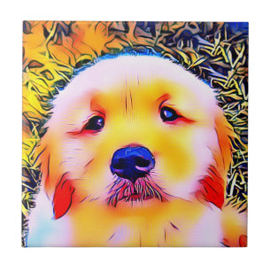 鮮やかなゴールデン・リトリーバーの子犬のサイケデリックな芸術 タイル