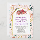 鮮やかなゴールドの花モチーフのエンゲージメントパーティー 招待状 (正面)