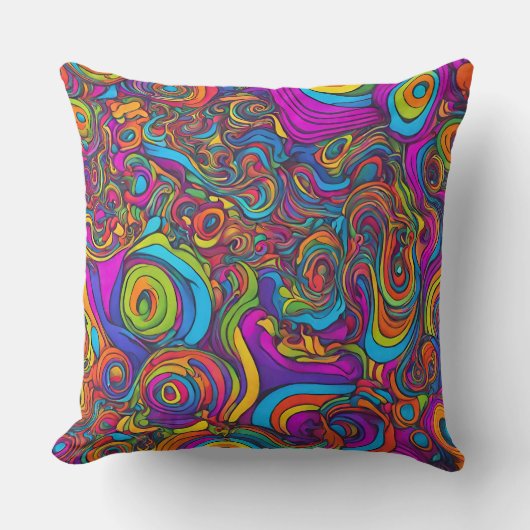 鮮やかなサイケデリック スワール - アブストラクト グルービー クッション (正面)