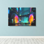 鮮やかなサイバーパンク都市景観とアーチ キャンバスプリント (インサイチュ (ウッドフロア))