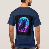 鮮やかなサイバーパンク ネオンの狼 Tシャツ (裏面)