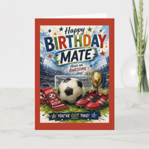 鮮やかなサッカー風のレッドメイト誕生日カード カード