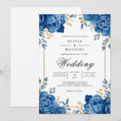 鮮やかなサファイアフローラアー結婚チ 招待状 (正面/裏面)