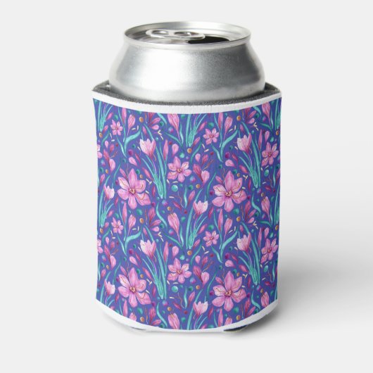 鮮やかなサフラン花びら – ベルベットとターコイズグリーン 缶クーラー (缶裏面)