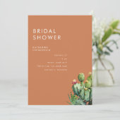 鮮やかなサボテンのテラコッタ色の結婚前お披露目パーティー 招待状 (スタンド正面)
