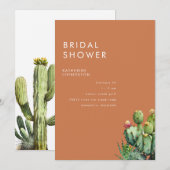 鮮やかなサボテンのテラコッタ色の結婚前お披露目パーティー 招待状 (正面/裏面)