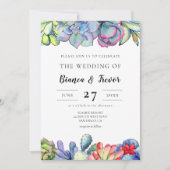 鮮やかなサボテンの水彩結婚式 招待状 (正面)