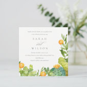 鮮やかなサボテンの花のガーデン ウェディング ウォーターカラー 招待状 (スタンド正面)