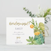 鮮やかなサボテンの花の水彩画のブライズメイド 招待状 (スタンド正面)