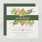 鮮やかなサボテンの花の水彩画 ブライダルシャワー 招待状 (正面/裏面)