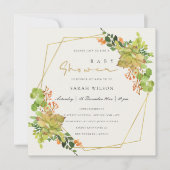 鮮やかなサボテン 花の水彩 ベビーシャワー 招待状 (正面)