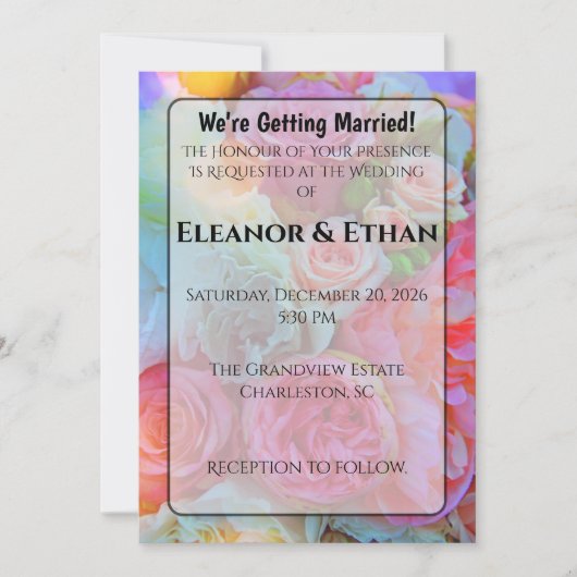 鮮やかなサマーガーデンフローラル写真ウェディング 招待状 (正面)