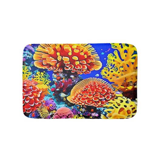 鮮やかなサンゴ礁の海の不思議アート バスマット (正面)