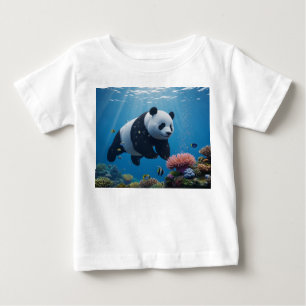 鮮やかなサンゴ礁を泳ぐパンダ ベビーTシャツ