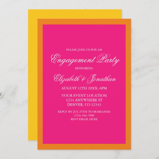 鮮やかなサンライズミニマリストエンゲージメントパーティー 招待状 (正面/裏面)