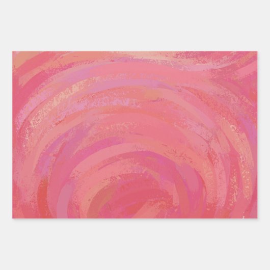 鮮やかなサーモンピンク色のコーディネート模様 ラッピングペーパーシート (正面3)