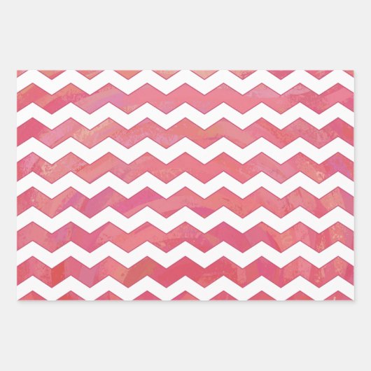 鮮やかなサーモンピンク色のコーディネート模様 ラッピングペーパーシート (正面2)