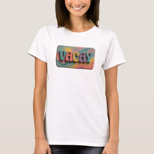 鮮やかなシアンブルーのVACAYプリント Tシャツ (正面)