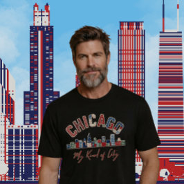 鮮やかなシカゴのフェイクパッチワークデザイン Tシャツ