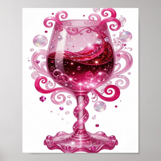 鮮やかなシルバー PINK WINE GLASS プリント (正面)
