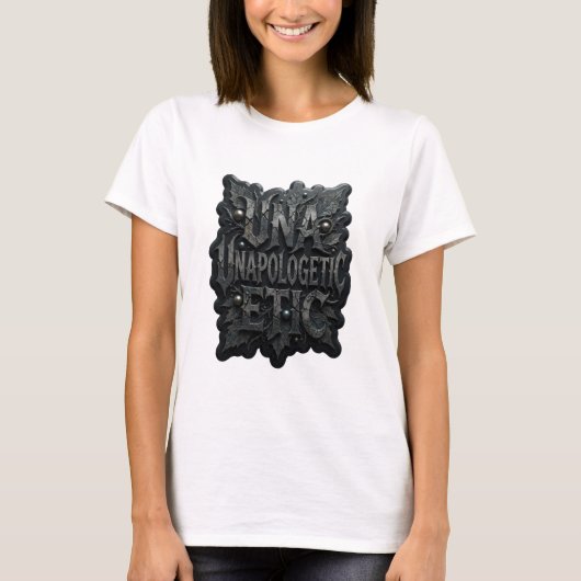 鮮やかなシルバーUNAPOLOGETICプリント Tシャツ (正面)