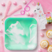 鮮やかなシーグリーン 花柄 紙皿 (パーティー)