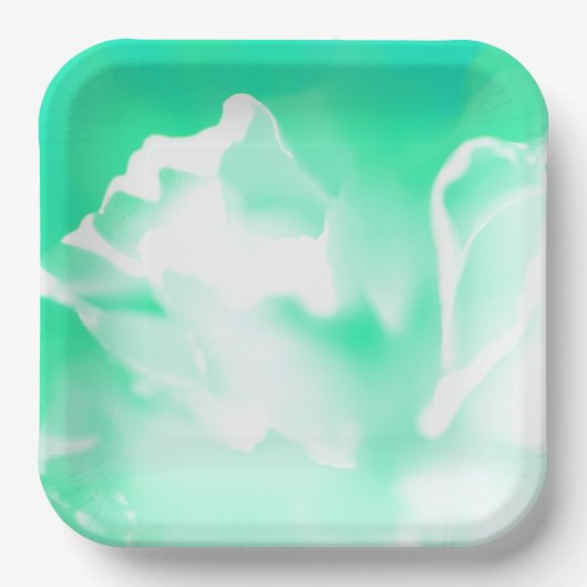 鮮やかなシーグリーン 花柄 紙皿 (正面)