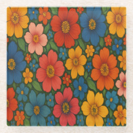 鮮やかなシームレスなワイルドフラワーパターン ガラスコースター