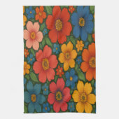 鮮やかなシームレスなワイルドフラワーパターン キッチンタオル (縦)