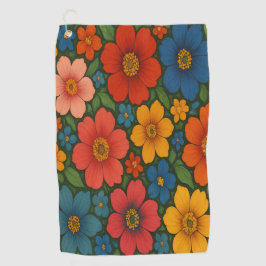 鮮やかなシームレスなワイルドフラワーパターン ゴルフタオル