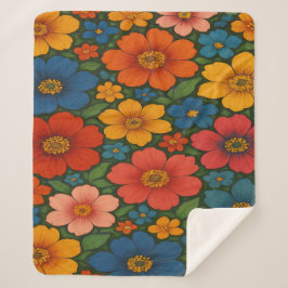 鮮やかなシームレスなワイルドフラワーパターン シェルパブランケット