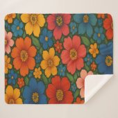 鮮やかなシームレスなワイルドフラワーパターン シェルパブランケット (正面(横))