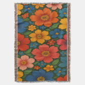 鮮やかなシームレスなワイルドフラワーパターン スローブランケット (正面縦)