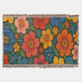 鮮やかなシームレスなワイルドフラワーパターン スローブランケット