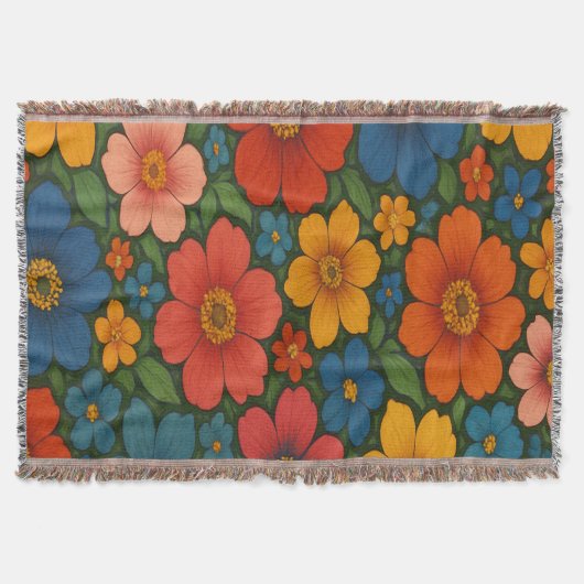鮮やかなシームレスなワイルドフラワーパターン スローブランケット (正面)
