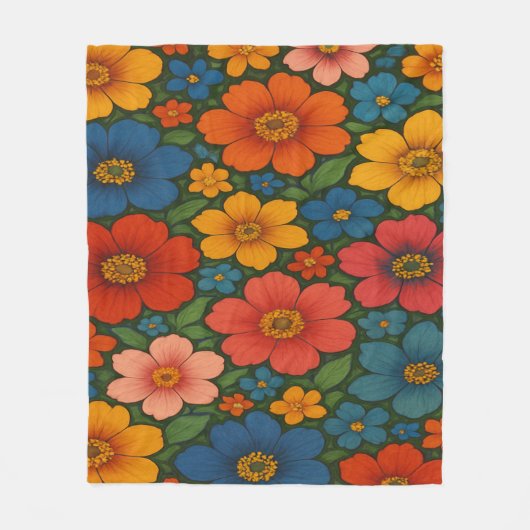 鮮やかなシームレスなワイルドフラワーパターン フリースブランケット (正面)