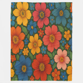 鮮やかなシームレスなワイルドフラワーパターン フリースブランケット