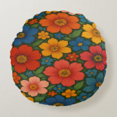 鮮やかなシームレスなワイルドフラワーパターン ラウンドクッション (正面)