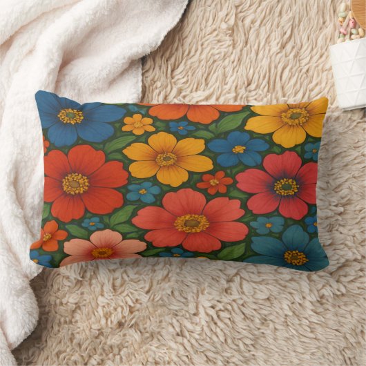 鮮やかなシームレスなワイルドフラワーパターン ランバークッション (ブランケット)