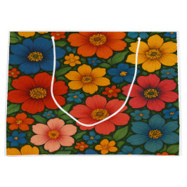 鮮やかなシームレスなワイルドフラワーパターン ラージペーパーバッグ