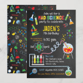 鮮やかなジェンダーニュートラルなマッドサイエンスパーティー 招待状 (正面/裏面)