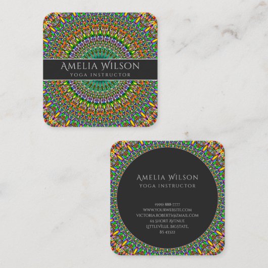 鮮やかなジャングルの庭の曼荼羅 スクエア名刺 (正面/裏面)