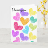 鮮やかなスケッチハート「愛してる」 カード (黄色い花)