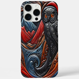 鮮やかなスタイルの山岳風景の中のフクロウ iPhone 16 PRO MAXケース